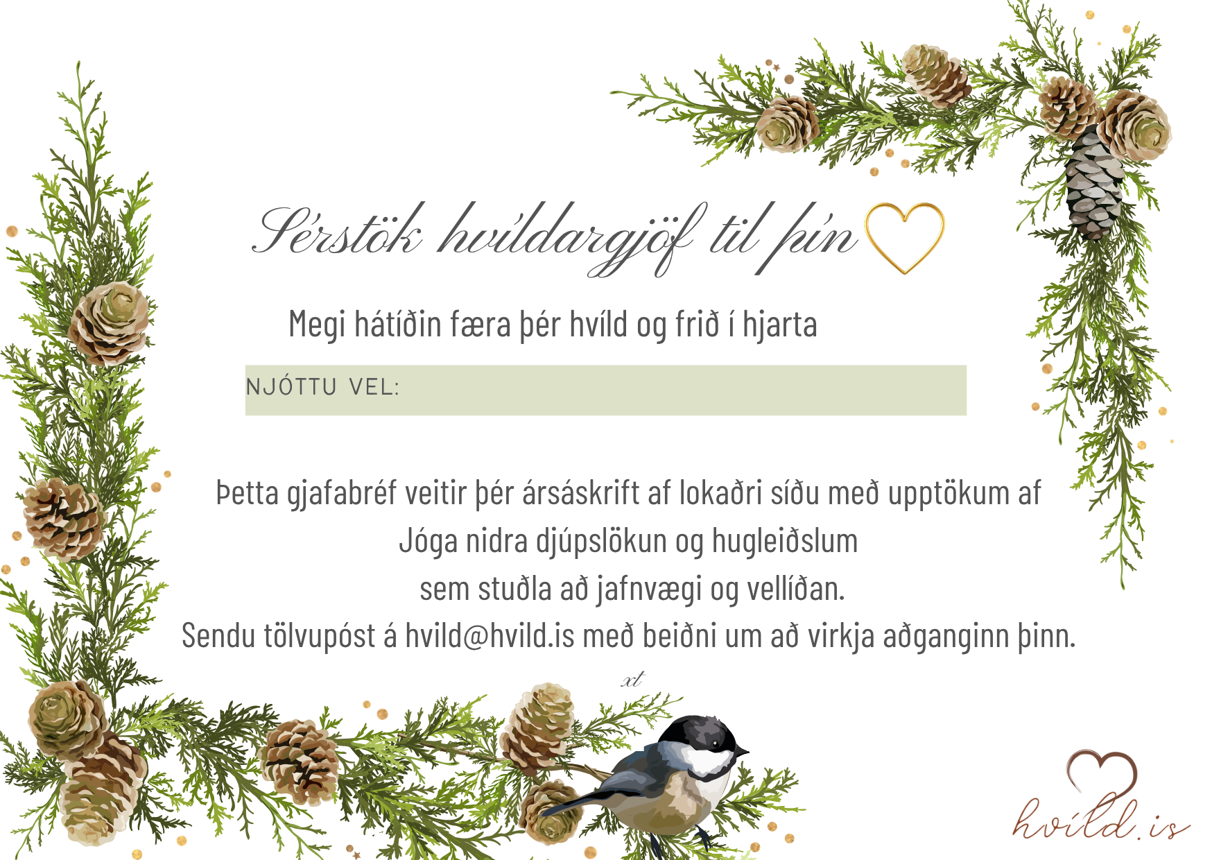 Gjafabréf fyrir Jóga nidra, hugleiðslur og svefnslökun